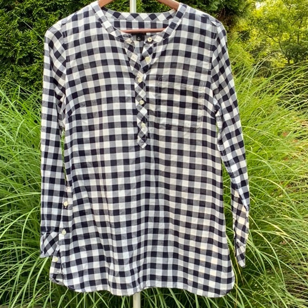 Talbots Deep Navy/White Plaid Tunic Top EUC